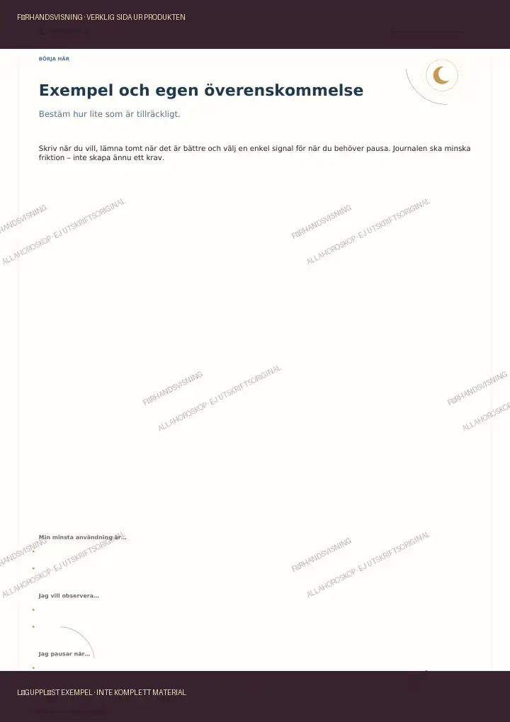 Exempel på skrivsida ur Månloggen, märkt förhandsvisning