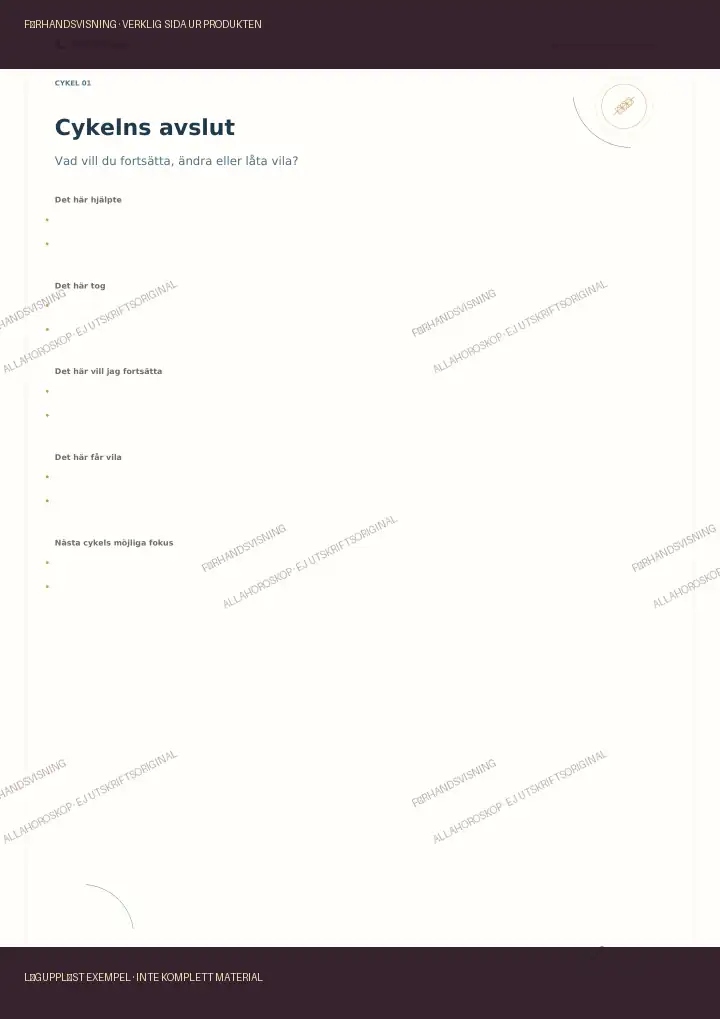 Exempel på reflektionsuppslag ur Månloggen, märkt förhandsvisning
