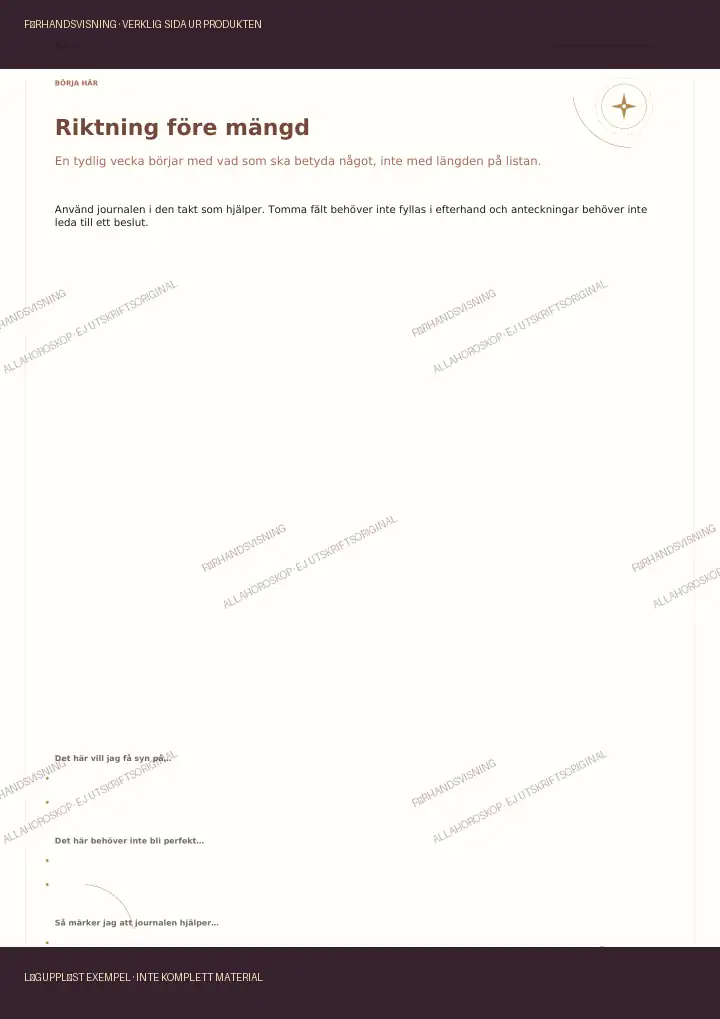 Så börjar journalen ur Veckokompassen, märkt förhandsvisning