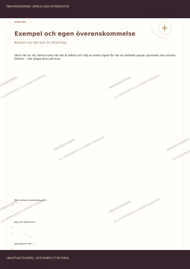 Exempel på skrivsida ur Veckokompassen, märkt förhandsvisning