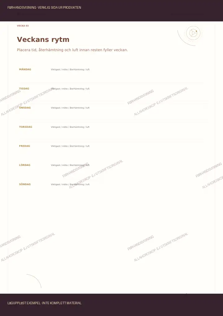 Exempel på reflektionsuppslag ur Veckokompassen, märkt förhandsvisning